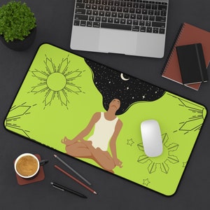 meditation Desk Mat, green desk mat, cute boho desk mat, large mouse pad, large desk mat, boho desk mousepad, magical desk mat