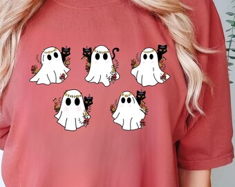 Ghost Cat Halloween T-Shirt: Retro Spooky Season Gift