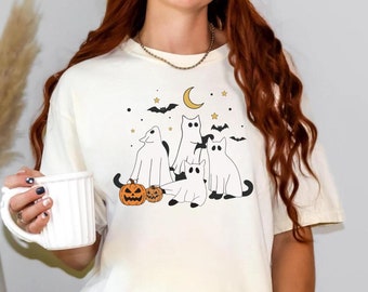 Ghost Cat Shirt, Cat Ghost T-Shirt, Cute Cat Lovers Shirts, Ghost Halloween, Halloween Cat Sweatshirt, Spooky Season Gifts, Gift for Cat Mom