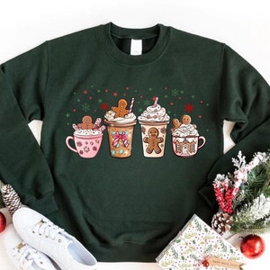 Gingerbread Christmas Coffee Shirt, Christmas Coffee Sweatshirt, Women Holiday Sweatshirt, Xmas Tee, Coffee Lover Gift, Latte Drink Crewneck