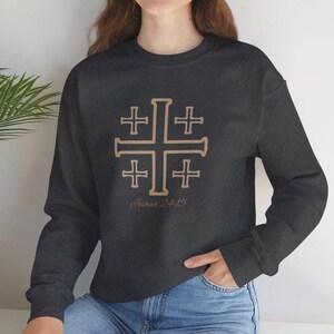Religious Symbol Sweatshirt Jerusalem Cross Design Christian Faith Pullover Cream Colored Minimal Style Soft Fabric Comfortable Fit Casual Church Wear Daily Expression Statement Piece Baptism Gift Idea Easter Present Holiday Christian Gift