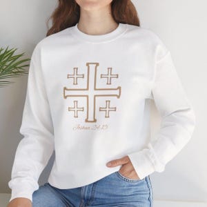 Jerusalem Cross Sweatshirt Christian Mom Faith Pullover Bible Verse Inspired Clothing Religious Sweater Casual Church Wear Cream Minimal image 7