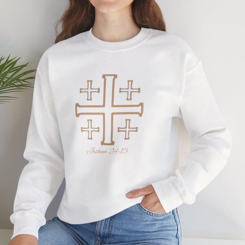Jerusalem Cross Sweatshirt Christian Mom Faith Pullover Bible Verse Inspired Clothing Religious Sweater Casual Church Wear Cream Minimal image 7