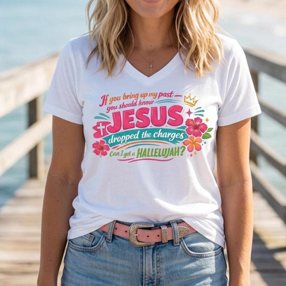 Christian Vneck Tshirt Women Faith Shirt Design Floral Pattern Hallelujah Message Tee Casual Church Wear Jesus Inspired Religious Clothing