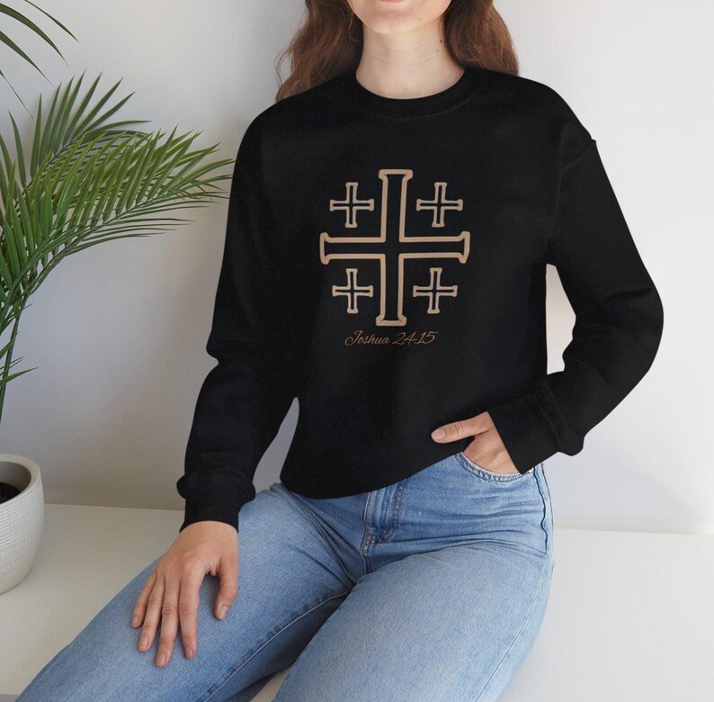Jerusalem Cross Sweatshirt Christian Mom Faith Pullover Bible Verse Inspired Clothing Religious Sweater Casual Church Wear Cream Minimal image 6