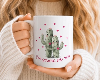 Taza Cactus Sweetheart, regalo para citas, taza de café botánica de cerámica, vajilla divertida, regalo romántico para ella, taza de té con forma de corazón suculento, taza de cactus del desierto