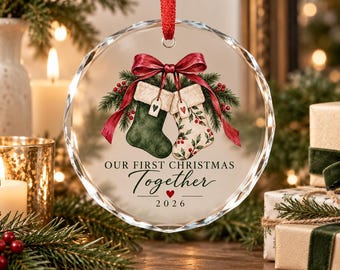 Adorno navideño de cristal para la primera Navidad, regalo para parejas, decoración navideña para el árbol, aniversario de recién casados, recuerdo romántico, compromiso, boda.