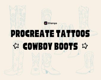 Timbri Procreate Cowboy Boots • Pennelli Procreate Western • Illustrazioni a linee sottili • Timbro Procreate Cowgirl • Stencil per tatuaggi Procreate