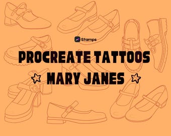 Mary Jane Shoes Procreate Stamps • Pennelli Procreate Fashion anni '60 • Illustrazioni a linee sottili • Mod Procreate Stamp • Procreate Tattoo Stencil