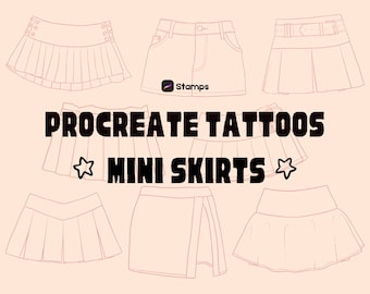 Minigonna Procreate Stamps • Moda Procreate Stamps • Pennelli Procreate carini • Timbro di design digitale • Stencil per tatuaggi Procreate Outfit