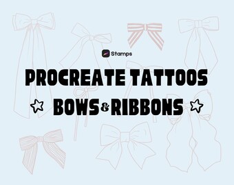 Timbri Procreate Bow • Timbri Procreate Ribbon • Pennelli Procreate carini • Timbri Procreate Fine Line Fashion • Stencil per tatuaggi Procreate