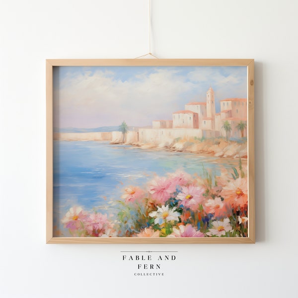 Floral Mediterranean Oil Painting | Rustic Art Prints | Professional Office Decor | Living Room Art | Travel Art | Valentine Gift