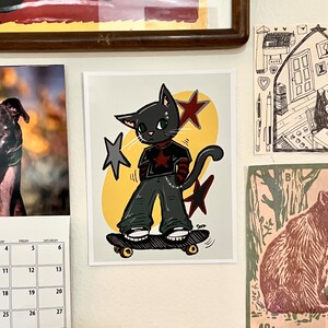 Impresión artística independiente de Skater Cat de @tarassketchbook (impresión artística para pared de 8,5 x 11)