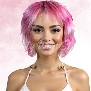 WIG | Pink Wig | Costume Wig | Pink and White Wig | Natural-Looking Wig for Women | Easy Wear Synthetic Wig