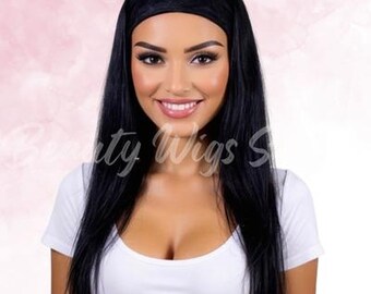 24-inch Headband Wig | Straight or Wavy Natural Black  display picture 1