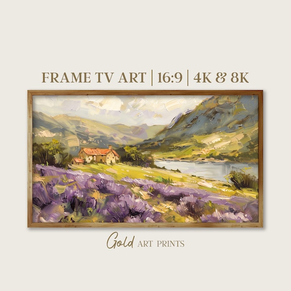 Samsung Frame TV Art Download Painting Lavender Fields and Rustic Cottage Landscape Country Field Digital Download 4K 8K | GAP24044