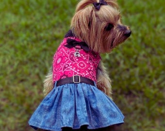 Pink Western Dog Harness Dress with Petticoat  Leash Ring and Custom Charm