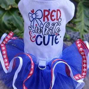 USA Patriotic 4th of July Dog Halter Tutu Dress with Leash Ring Red White & Cute.  Sizes from XX Small to Medium