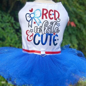 4th of July Dog Harness Dress - USA Patriotic Red White & Cute Dog Dress w/ D-Ring  for Small Dogs