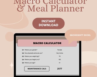 Calculadora de macro calorias personalizada. Dieta e plano de refeições. Planejador de macronutrientes.