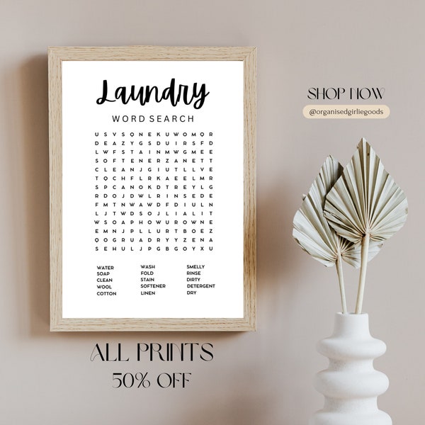 Laundry Word Search. Laundry Wall Art. Laundry Wall Decor. Word Search Printable. Instant Download
