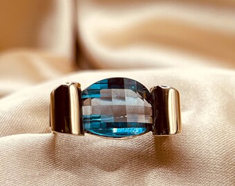Blauer Zirkonia, 925 Sterling Silber und Gelbgold Akzent Ring
