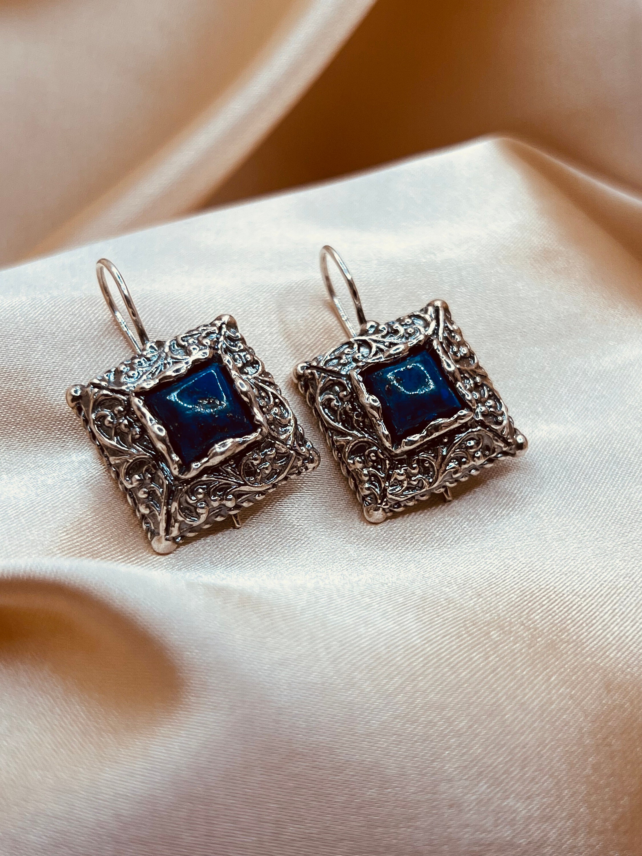 Lasurit Edelstein und 925 Sterling Silber Tropfen Ohrringe