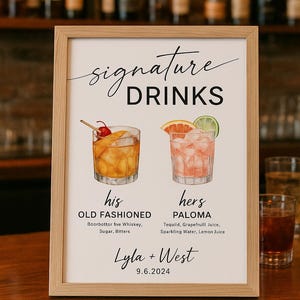Wedding Signature Drinks Bar Sign, Wedding Reception Drinks, Bar sign for wedding, Drink Menu for Wedding - INSTANT DOWNLOAD, EDITABLE