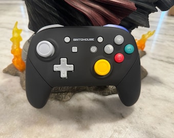 Mando NS Pro negro personalizado "SwitchCube" de inspiración retro