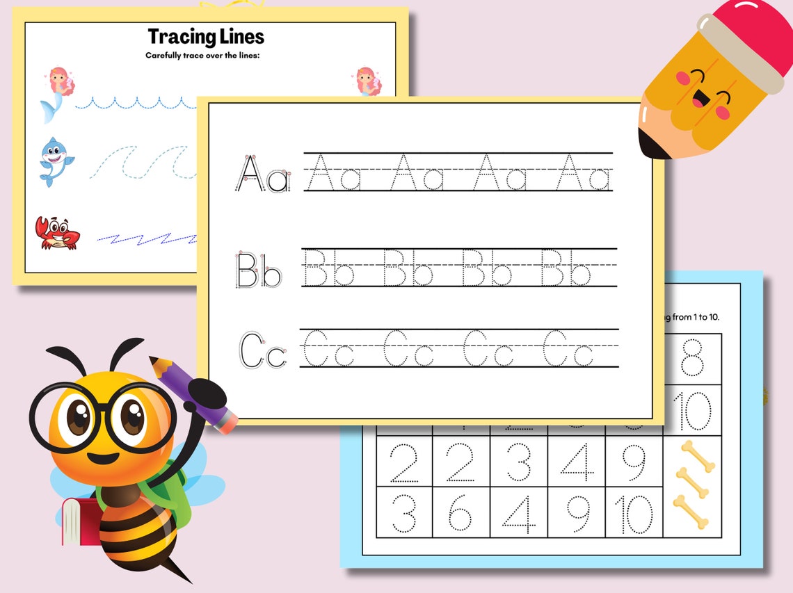 60 Printable Alphabet/numbers Tracing and Coloring Activity Pages Pads