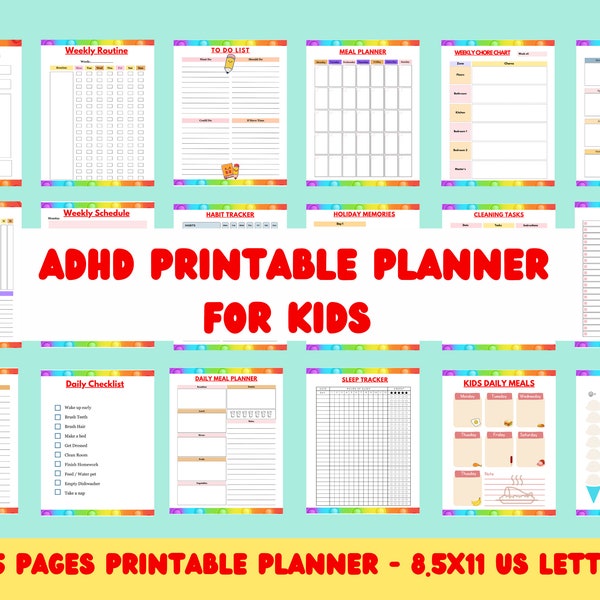 ADHD To Do List Daily Printable 2024 Planner  Journal and Checklist For  Kids Children Kindergarten,