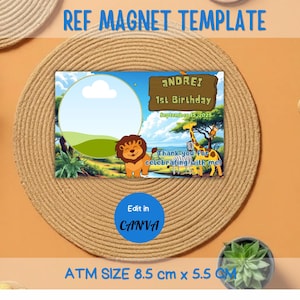Safari Ref Magnet Template For Birthdays, Custom Party Favor, Editable in Canva