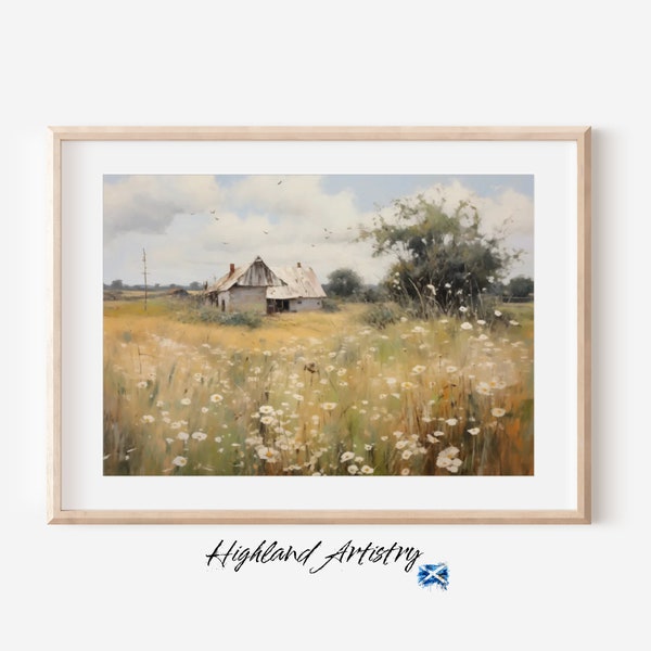 Wildflower Farm Barn Painting, Printable Art, Downloadable Wall Art, Cottage Decor, Digital Print, Farmhouse Decor, Samsung TV Art | HA06