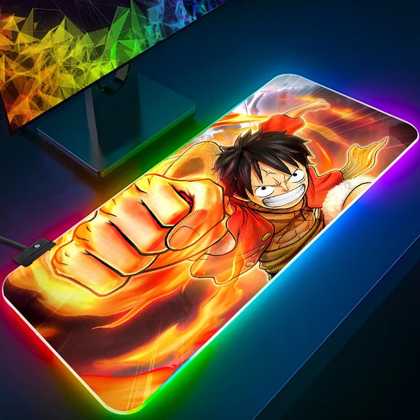 Tapis de souris animé Led, tapis de jeu Luffy One Piece RVB XXL, éclairage LED, Naruto, mise à niveau en solo, aot, jjk, design lavable kawaii