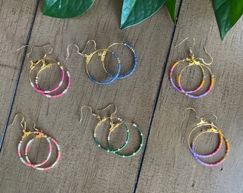 Handcrafted Glass Bead Hoop Earrings, 18k gold plated hoop earrings, colorful hoop earrings
