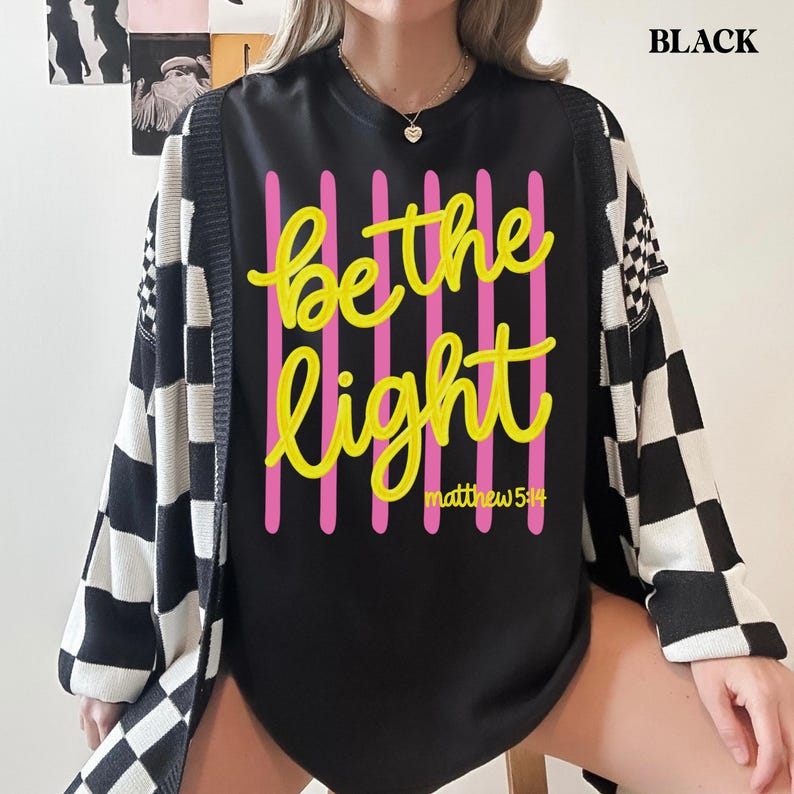 Be the Light graphic tee for church, worship, and daily wear.
