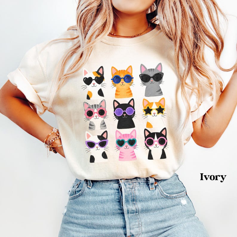 Funny cat t-shirt with playful colorful cat design.