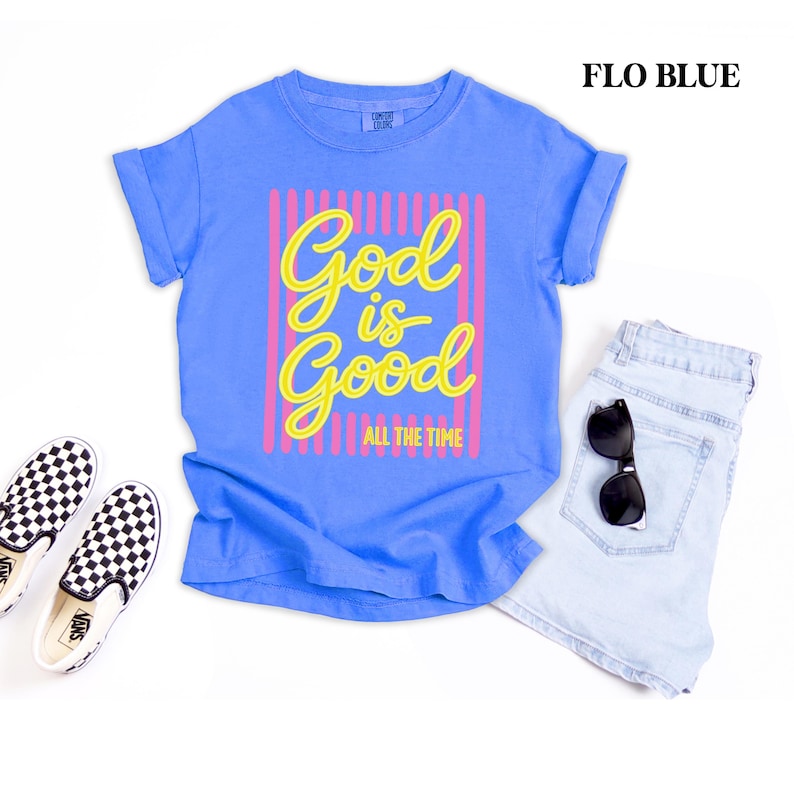 Comfort Colors® faith shirt for church events and youth groups.
God Is Good All The Time tee for Christian women.