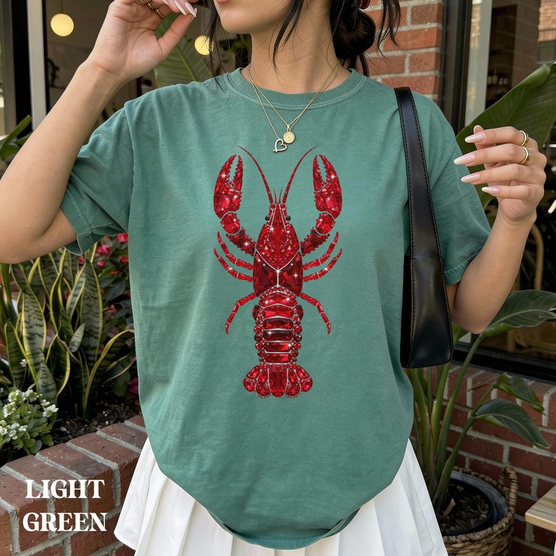 comfort colors shirt with lobster design styled with denim outfit