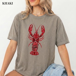 summer beach tee with red lobster design and casual styling