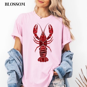 ocean vibes shirt with red lobster design on comfort colors tee