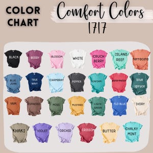 comfort colors t shirt color chart showing multiple garment dyed color options including blue jean ivory and flo blue