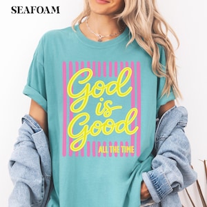 Cute Christian shirt for women with yellow script design.