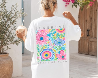 Sunshine State Of Mind Back Print Comfort Colors Shirt, Summer Vibes Tee, Beach Vacation Tshirt, Preppy Summer Gift, Girls Weekend Tee