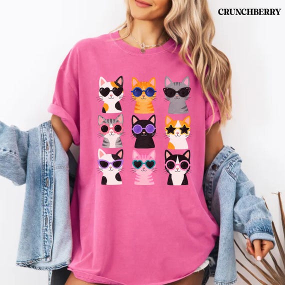 Cute Cat Shirt, Colorful Kitty Graphic Tee, Cat Lover Kids T-Shirt, Pet Lover Gift, Funny Cat Comfort Color Tshirt