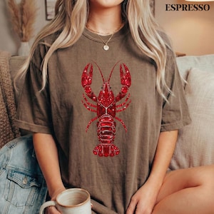 coastal summer shirt with lobster graphic and relaxed oversized fit
