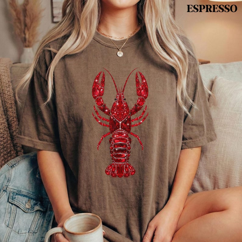 coastal summer shirt with lobster graphic and relaxed oversized fit