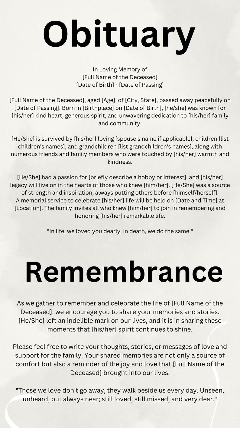 Editable and Printable Funeral Program Template Customizable Memorial ...