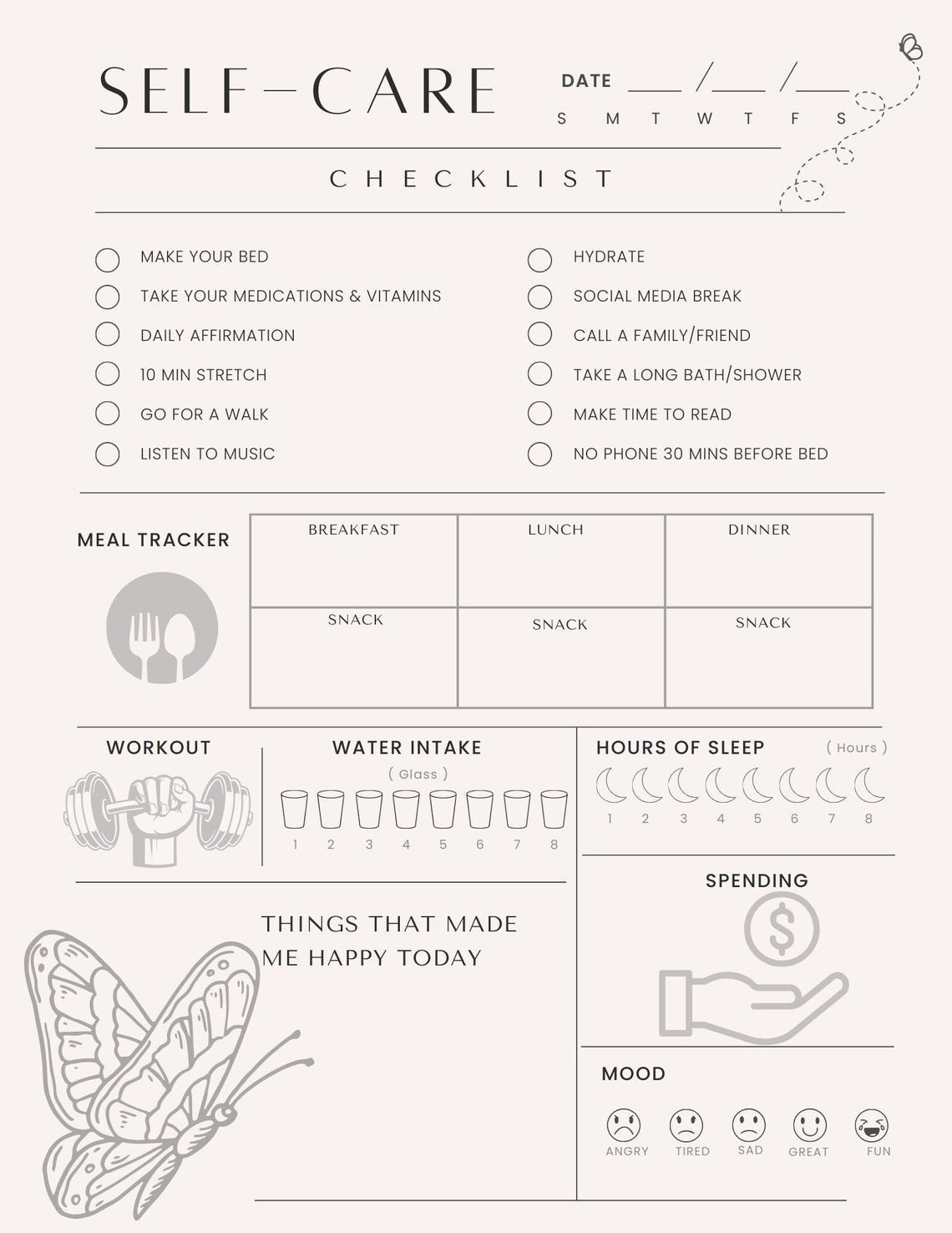 Daily Self Care Planner, Checklist Download or Print - Etsy
