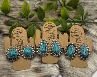 Western Faux Turquoise Stud Earrings - Circle/Teardrop/Triangle Earrings - Western Earrings